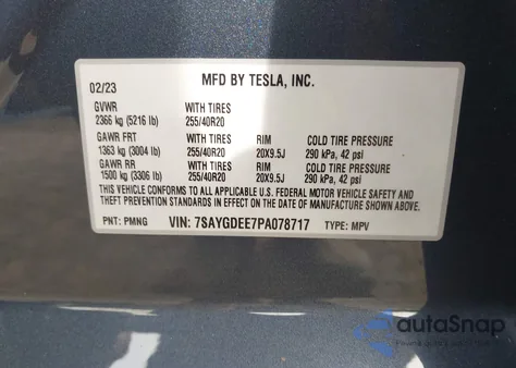 2023 Tesla Model Y Awd/Long Range Dual Motor All-Wheel Drive из США, поврежденный, VIN 7SAYGDEE7PA078717